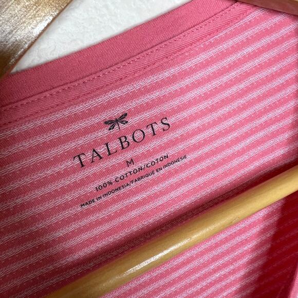 Talbots 100% Cotton Pink Stripe Long Sleeve Tee Medium - Picture 4 of 10